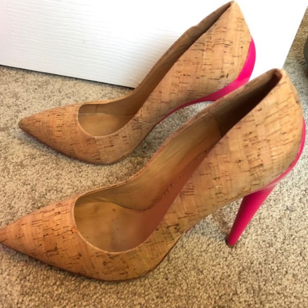 L.A.M.B. Cork and Hot Pink L Jocelyn Pumps